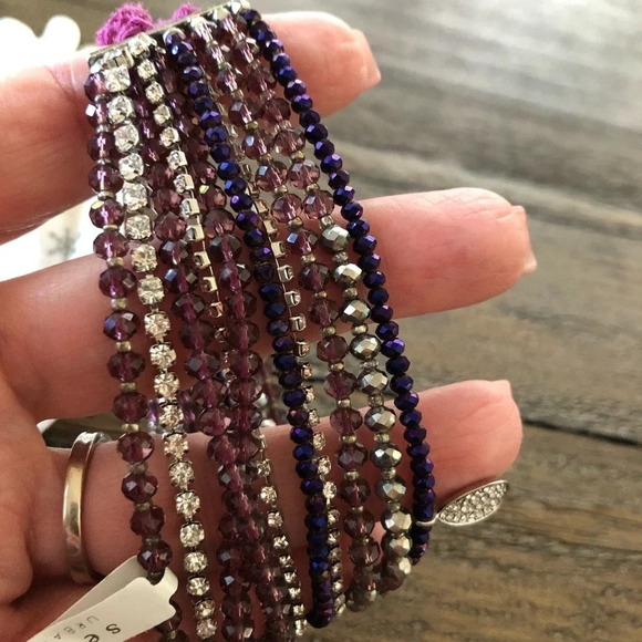 NWT Serafina 10-1 Chain Purple Silver Rhinestone Magnet Bracelet Adjustable New - Picture 5 of 5
